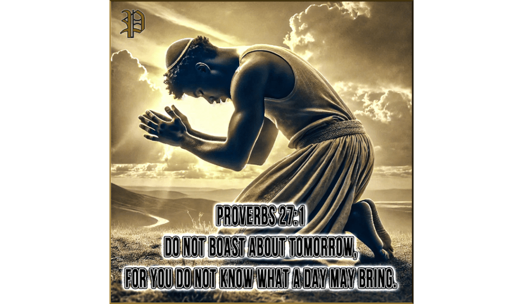 A man of Black Jewish descent kneeling outdoors in a posture of humility and worship, with soft golden sunlight breaking through clouds, surrounded by a peaceful landscape.