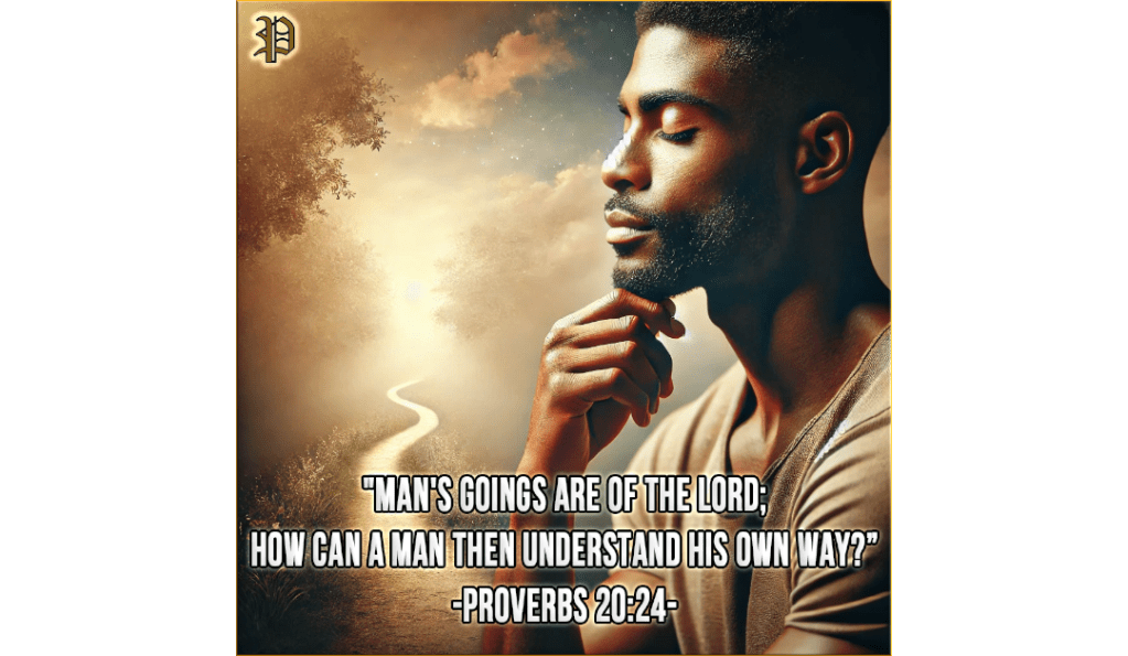 An image of a thoughtful man in a contemplative pose, symbolizing spiritual reflection and divine guidance, with a serene path in the background.